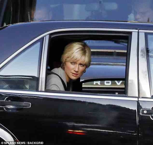 Debicki wore a seatbelt in the back of the car as she filmed - which may be a sign the crew were not filming the exact car journey taken by the Princess and Dodi in their final moments