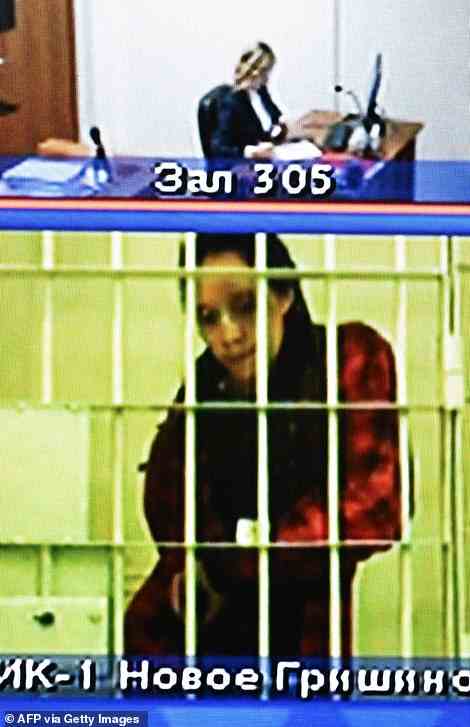 Griner, who was sentenced to nine years in a Russian penal colony in August for drug smuggling, is seen on a screen via a video link from a remand prison during a court hearing to consider an appeal against her sentence, at the Moscow regional court on Tuesday