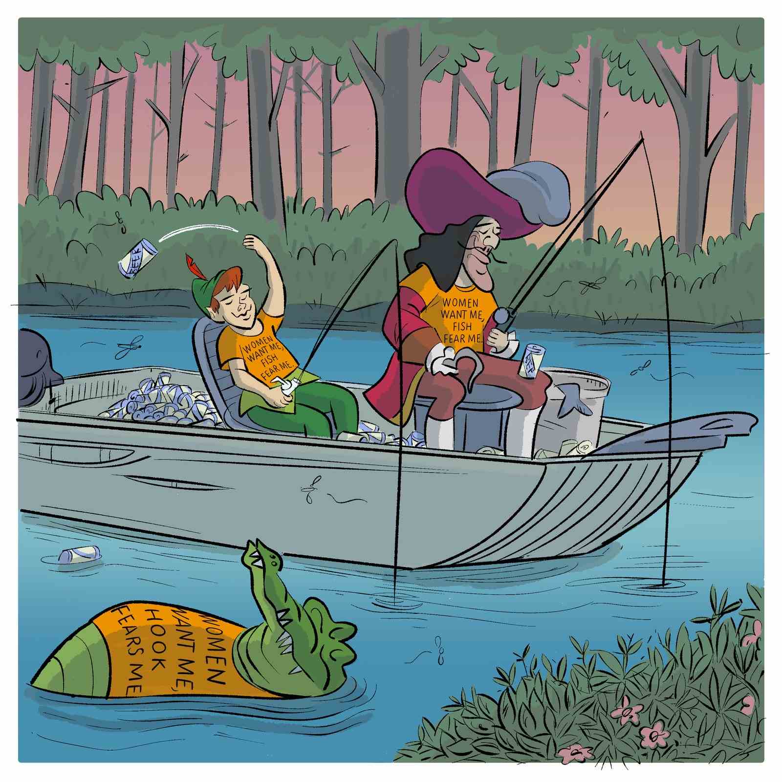 Peter Pan und Captain Hook fischen zusammen.