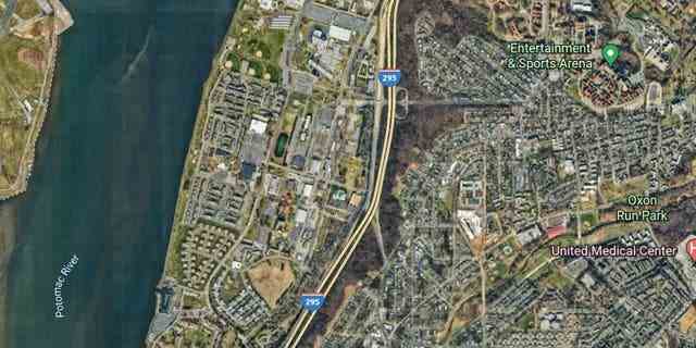 Ein Google-Earth-Bild zeigt einen Überblick über die Interstate 295 in Washington DC 