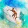 Dies zeigt einen Mann beim Surfen