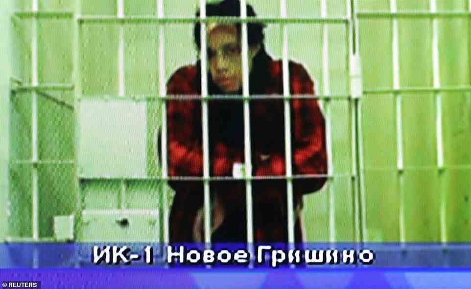 Brittney Griner appears on a screen via video link from the detention centre before a court hearing to consider an appeal against her prison sentence, in Krasnogorsk, Moscow Region, Russia