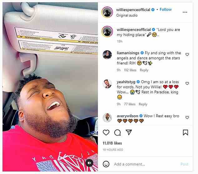 Willie Spence, 23, was driving in Tennessee when he died in a car crash moments after posting a video of himself singing on Instagram