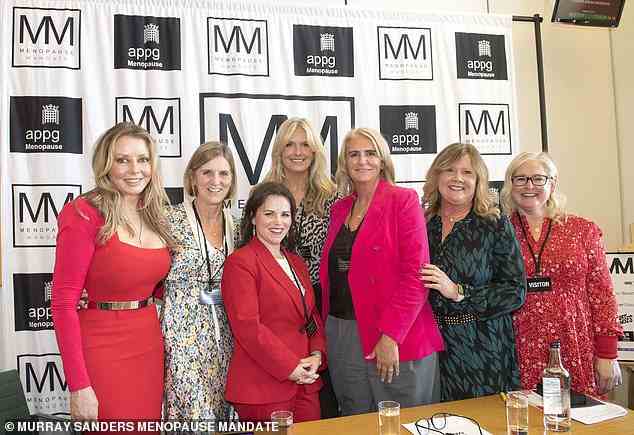 A campaign group set up by Mariella Frostrup and MP Carolyn Harris met at the Menopause Mandate World Menopause Day event in Westminster today to push for awareness of the importance of education and accessibility to treatment in menopause. Pictured from left: Carol Vorderman, Janet Lindsay, Dr Philippa Kaye, Penny Lancaster, Nina Wright, Cathy Hastie, Emma Hammond