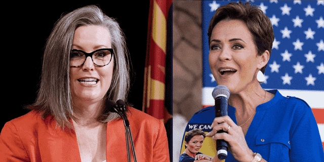 Die Gouverneurskandidaten von Arizona, Katie Hobbs (D), links, und Kari Lake (R), rechts.