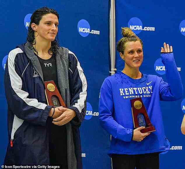 University of Pennsylvania transwomen swimmer Lia Thomas (left) next to Kentucky swimmer Riley Gaines (pictured in March 2018). Swimming is one of the most infamous battlegrounds about whether allowing transwomen to compete alongside biological females is fair. This is due to the rise of US trans swimmer Lia Thomas who has proceeded to smash a series of swimming records and win numerous medals after transitioning and starting to compete in women's events