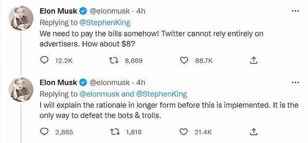Musk appeared to haggle with the horror author, suggesting the $8 price he ultimately decided on