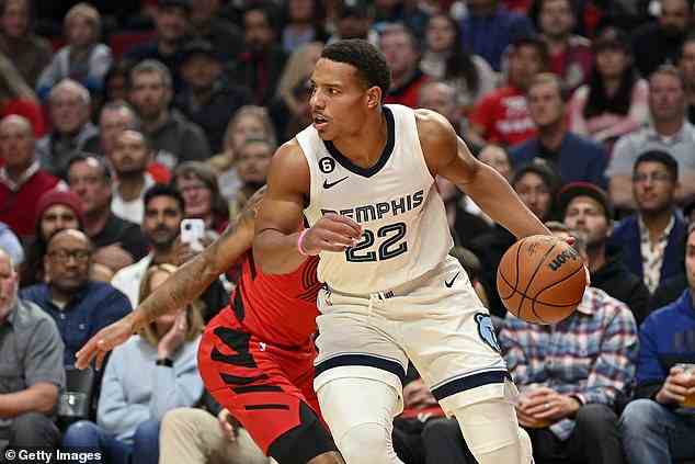 Desmond Bane #22 of the Memphis Grizzlies in action during the first quarter against the Portland Trail Blazers