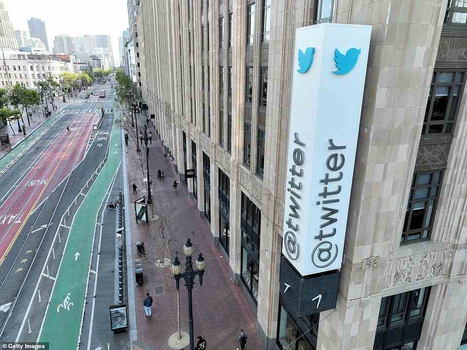 Twitter (pictured: Its office in San Francisco) said its offices will be temporarily closed and all staff badge access will be suspended in order 'to help ensure the safety of each employee as well as Twitter systems and customer data.'