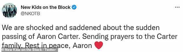 New Kids on the Block wrote a Tribute to Aaron and sent 'prayers to the Carter family'