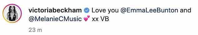 Victoria teilte die atemberaubenden Schnappschüsse und Videos auf ihrem Instagram mit dem Titel: „Ich liebe dich @EmmaLeeBunton und @MelanieCMusic xx VB“
