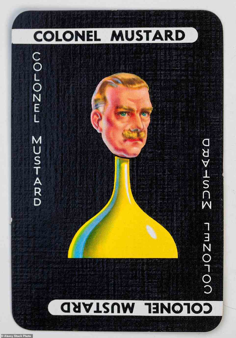 Colonel Mustard playing card from a vintage game of Cluedo