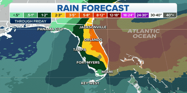 Erwartete Niederschlagssummen für Florida und den Südosten in dieser Woche.