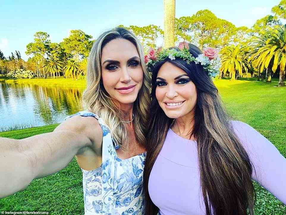The 29-year-old was also joined by her half-brother Don Jr.'s longtime girlfriend Kimberly Guilfoyle, who sported a pink top and a flower crown - which the women appear to have made during the event