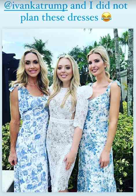 Lara, 40, and Ivanka, 41, accidentally sported near-identical dresses for the occasion, but neither appeared to let the fashion faux pas ruin their fun - with Ivanka later sharing a picture of her dog Winter sporting one of the flower crowns