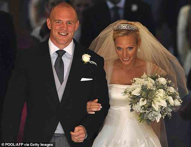 Former rugby player Mike Tindall pictured with his wife Zara on their wedding day in 2011
