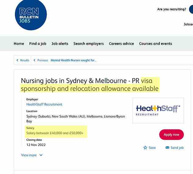 Another for multiple nursing jobs in the Australian hubs of Sydney and Melbourne offers salaries will above the average in the NHS