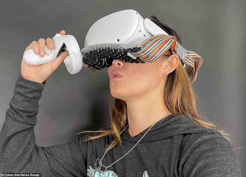 The prototype headset (pictured) uses a thin array of sensors integrated into the underside of a VR headset that direct ultrasound energy at different parts of the mouth