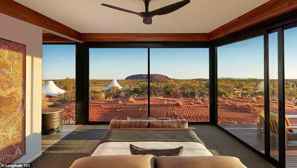 One of the guest rooms at Longitude 131, the insanely luxurious five-star resort overlooking Uluru