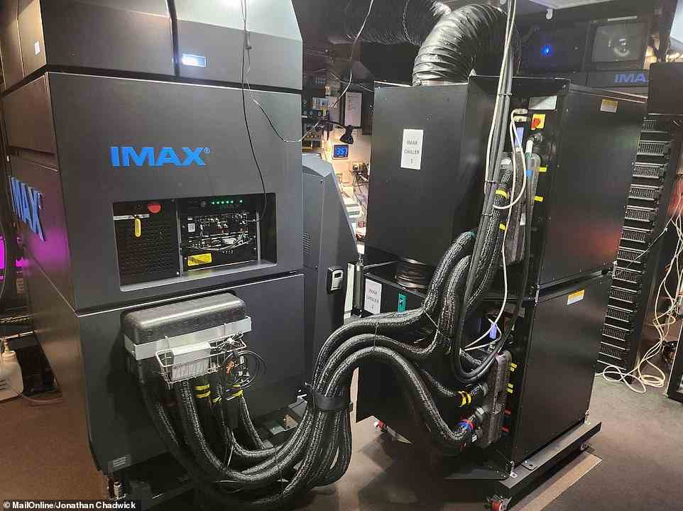 Pictured is the laser system in BFI IMAX's projection room. BFI wouldn't reveal to MailOnline how much the new system cost