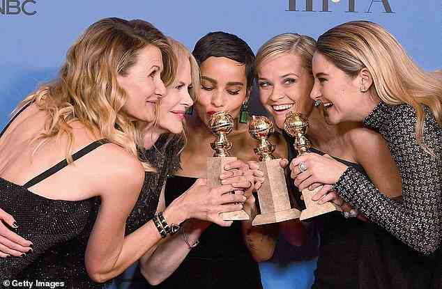 With her Big Little Lies co-stars Laura Dern, Nicole Kidman, Zoë Kravitz and Shailene Woodley at the Golden Globe Awards, 2018