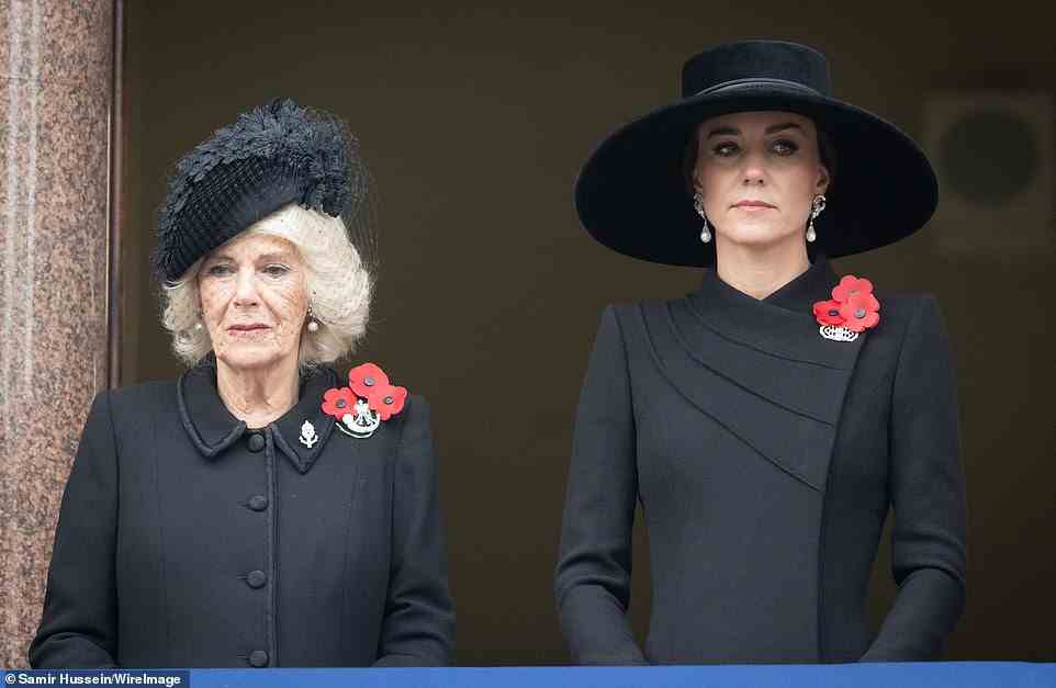 Both women wore three poppies on their lapels, with the flowers symbolising remembrance of those who died during service as well as hope for a peaceful future