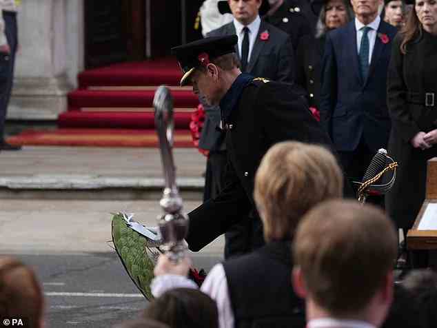 The Earl of Wessex looked sombre as he layed a wreath during the Remembrance Sunday service at the Cenotaph