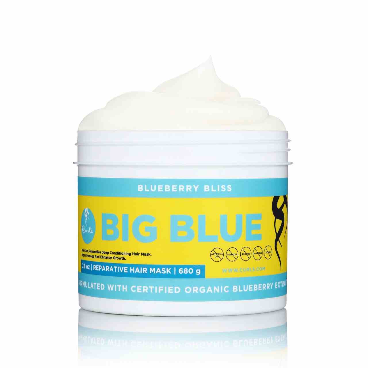 CURLS Big Blue Blueberry Bliss Reparative Haarmaske auf weißem Hintergrund