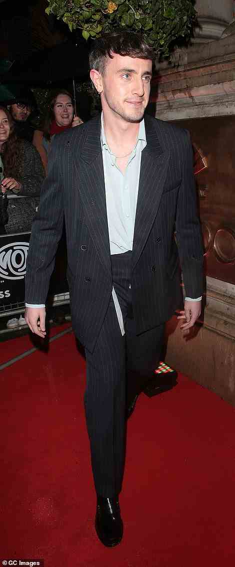 Suave look: Paul Mescal looked very smart in his striped suit as he arrived on the red carpet
