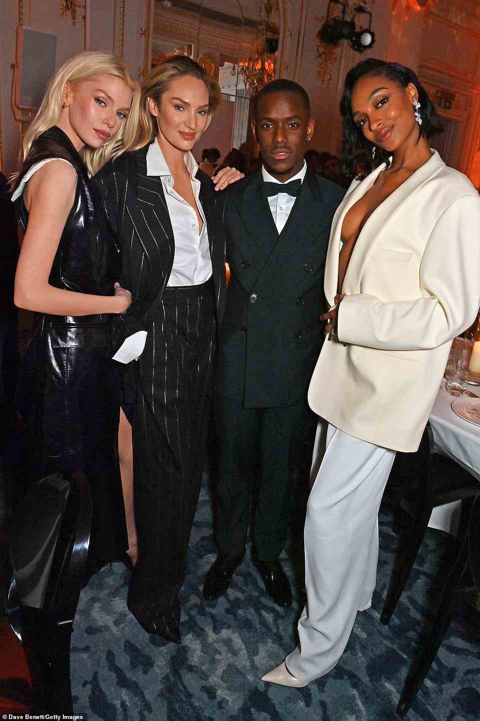 Suit club: Stella Maxwell, Candice Swanepoel, Micheal Ward and Jourdan Dunn all looked sensational in smart ensembles for the event