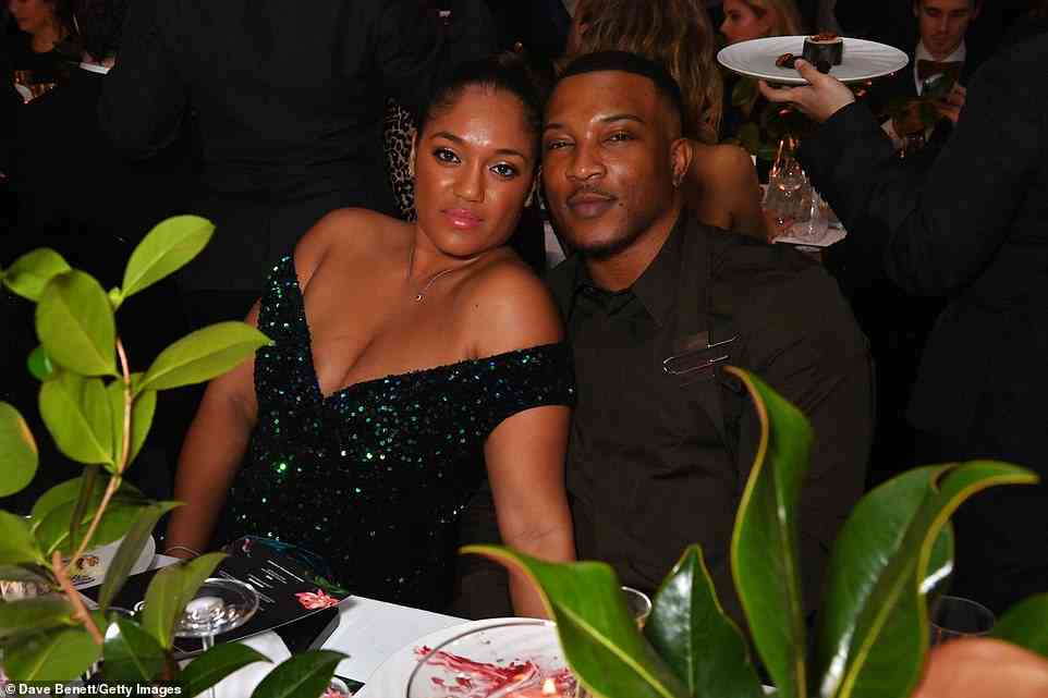 Sparkles: Ashley Walters looked as smitten as ever with his wife Danielle Isaie, who stunned in an emerald sparkling gown