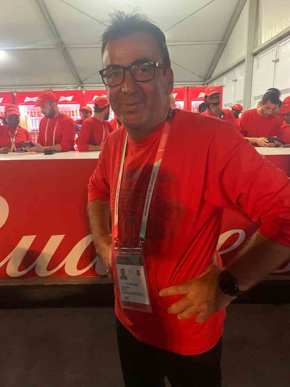 Nektatios Kassotakis (pictured), manager of the area serving alcohol within the fan zone told MailOnline that 48,000 cans of Budweiser had been stocked in fridges for the opening night and that another 500,000 were in stock