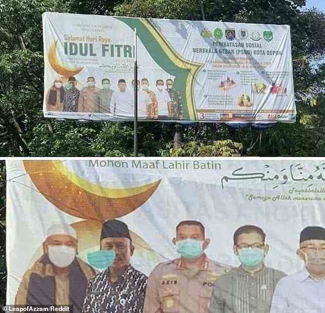 Scheitern!  Dieser Photoshop-Fail in der indonesischen Stadt Depok zeigt das Eid al-Fitr-Grußbanner der Regierung