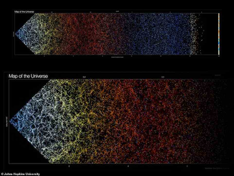 Die Karte, die kostenlos angezeigt und heruntergeladen werden kann, zeigt die tatsächliche Position und echte Farben von 200.000 Galaxien, die jeweils Milliarden von Sternen und Planeten enthalten