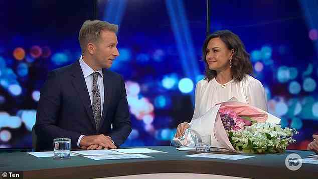 Lisa went on to explain that she was not leaving Channel Ten and was 'looking at some exciting work ideas ahead'. She was given flowers by co-star Hamish Macdonald (left)