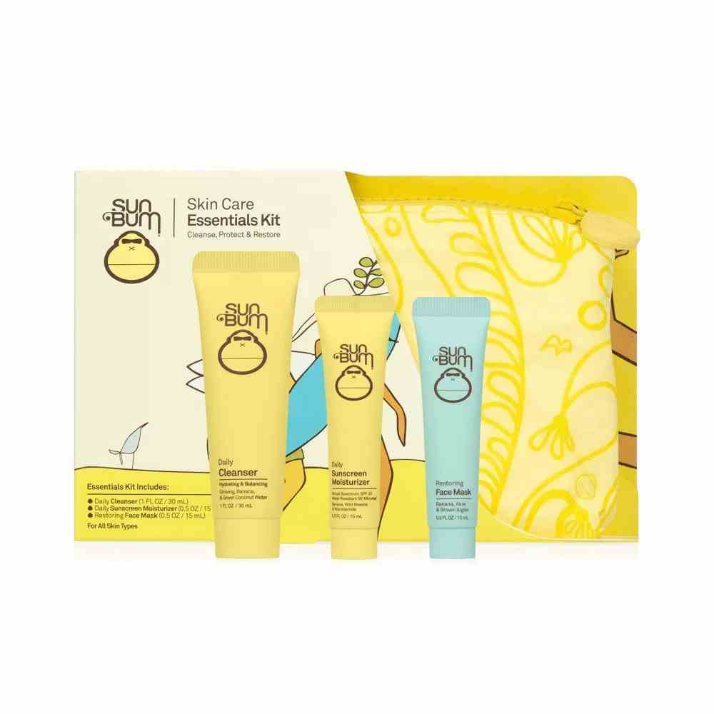 Sun Bum Essentials Kit gelber Karton mit drei Flaschen zwei gelb eine blau