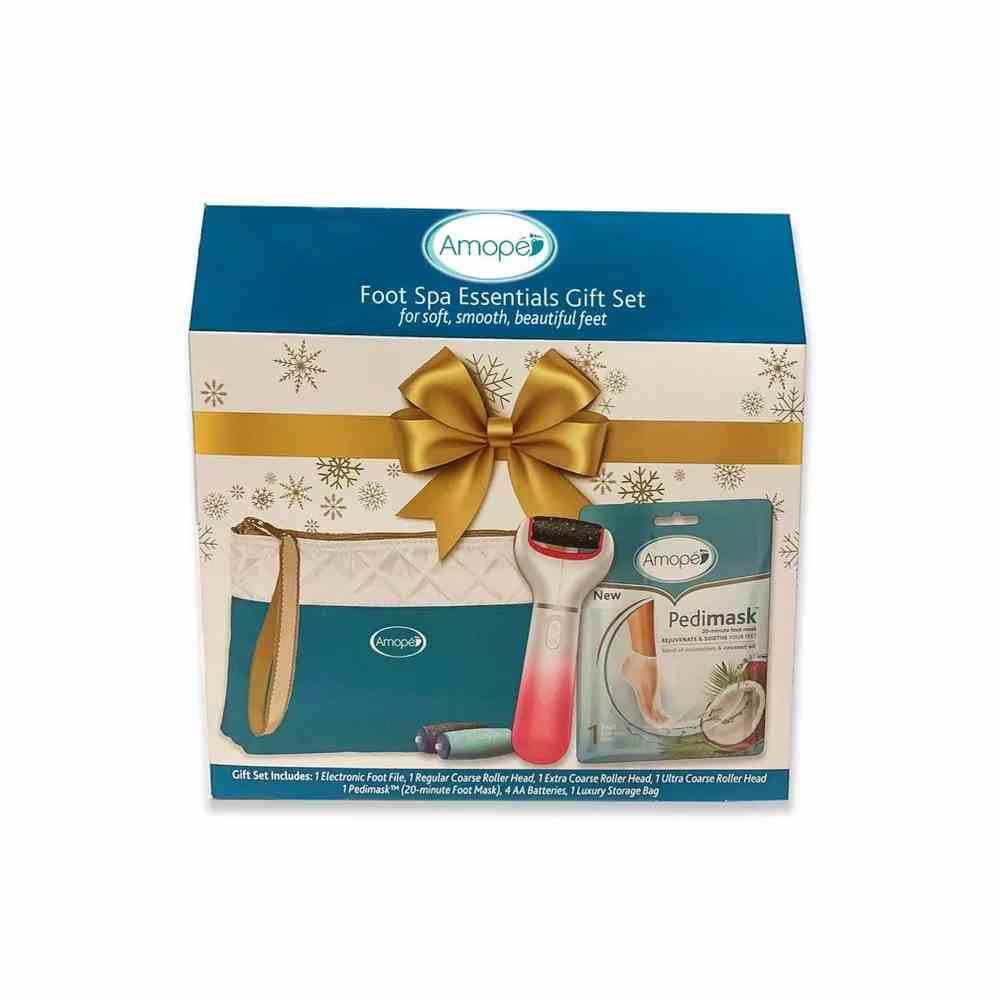 Amope Holiday Foot Spa Geschenkset blaue und beige Geschenkbox mit goldener Schleife