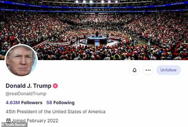 With the same profile photo, handle and bio, Trump's Truth Social account looks remarkably similar to his Twitter account - apart from the red tick instead of a blue tick