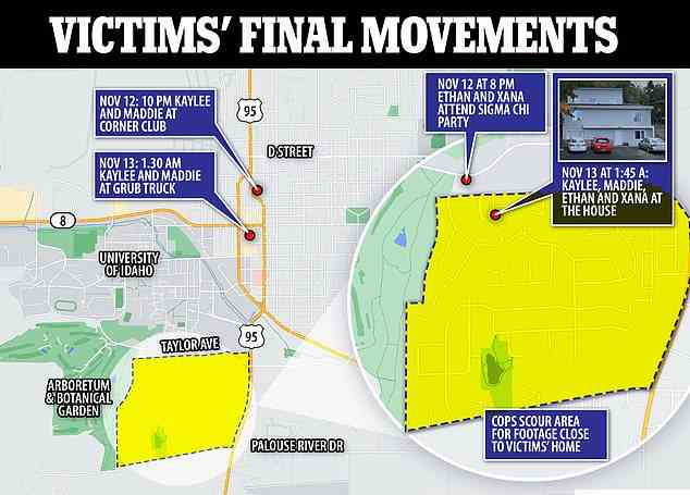 Diese Karte zeigt die letzten Bewegungen aller vier Studenten, Stunden bevor sie getötet wurden