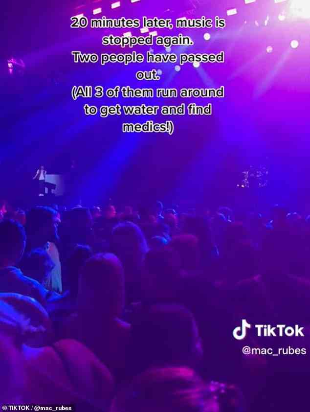 Getting help: The N-Dubz fan wrote on TikTok: 'Two people have passed out. All three of them run around to get water and find medics!'