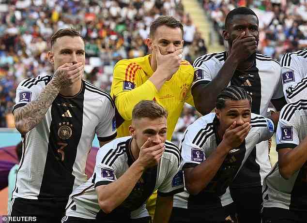 German captain Manuel Neuer (top-centre) had been set to wear the 'OneLove' armband. However, the FIFA ban meant he would be yellow-carded for doing so