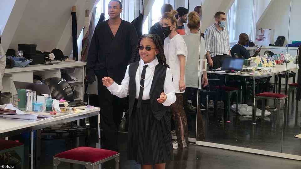 North's look: Both Kim and North go to try on their looks, as North comes out with a black-and-white schoolgirl outfit, as Olivier says, 'You look so good. You like it or not?'