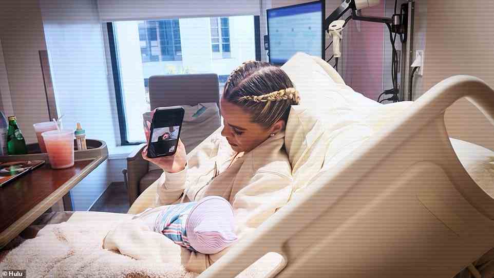 Facetime: Khloe facetimes her daughter True, asking if she thinks the newborn is cute, while she's seen heading home with the baby
