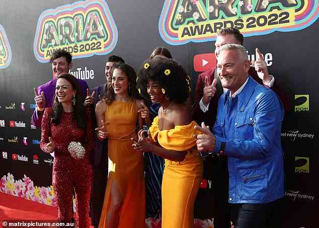 Anthony Field, Tsehay Hawkins, Simon Pryce, Lachlan Gillespie of the Wiggles looked colourful as they made their way down the red carpet
