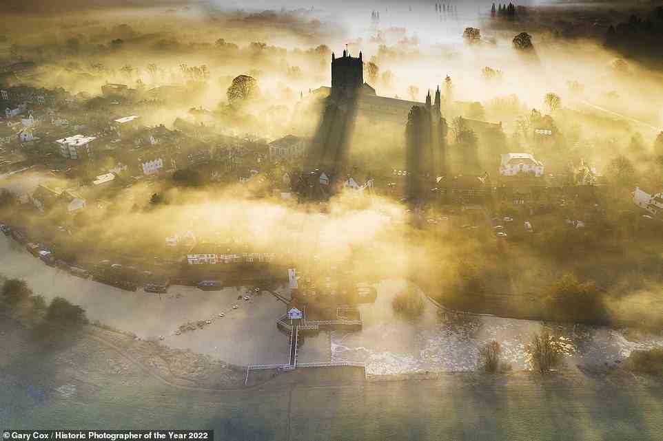 This spellbinding shot, shortlisted in the Historic England category, shows Tewkesbury Abbey in Gloucestershire rising out of the early morning mist