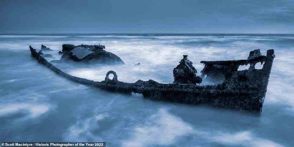 This ghostly photograph - shortlisted in the Overall Shortlist category - shows what remains of the shipwreck SS Carbon in the Isle of Wight's Compton Bay. Photographer Scott Macintyre notes that the British Admiralty steam tug was wrecked in 1947