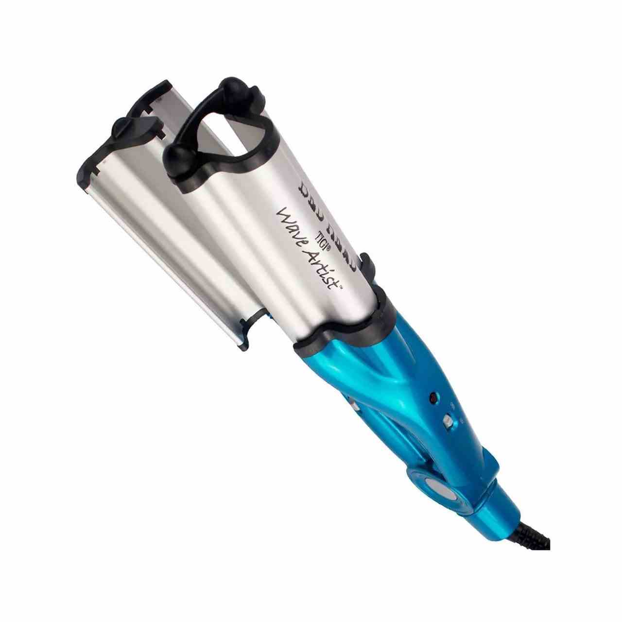 TIGI Bed Head Wave Artist Deep Waver Waver-Werkzeug in Silber und Blaugrün auf weißem Hintergrund