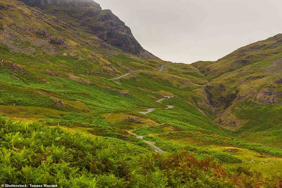 Ted travels to the Lake District with the aim of conquering Hardknott Pass (above), a 'thigh-shredding, morale-shrivelling' road that has gradients of up to 33 per cent