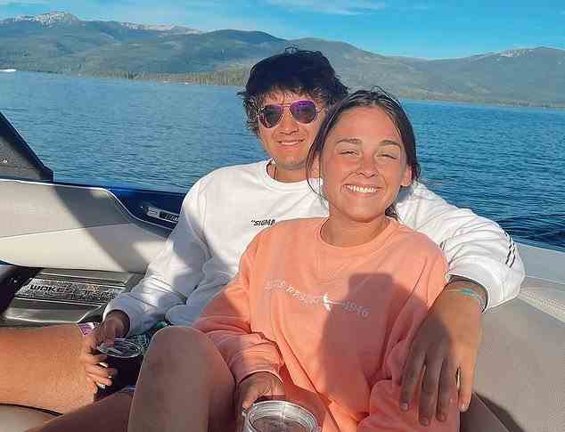 This July 2022 photo provided by Jazzmin Kernodle shows University of Idaho students Xana Kernodle, right, and Ethan Chapin on a boat on Priest Lake, in Idaho. Both students were among four found stabbed to death in an off-campus rental home on Nov. 13