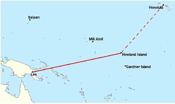 Amelia Earharts geplante Route über den Pazifik